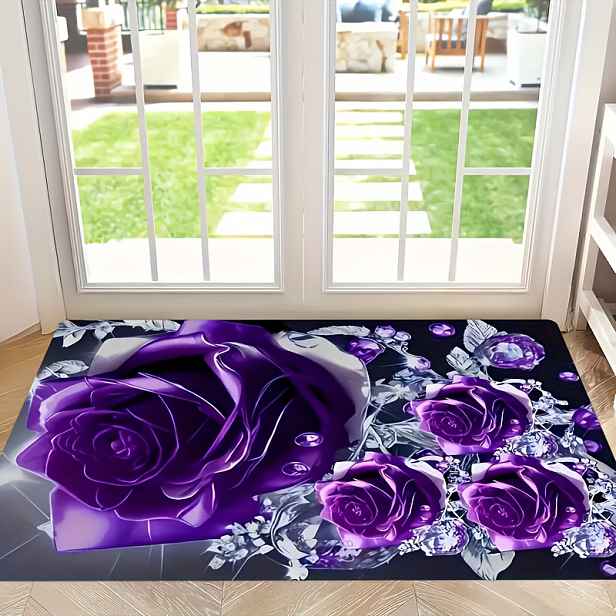 TEMU Elegantní koberec s fialovým růžovým vzorem - Měkký a pohodlný flanelový koberec, vhodný do předsíní, obývacích pokojů, herních místností,
