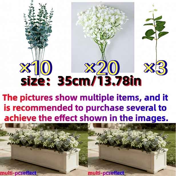 TEMU Sada 33 ks - Krásná umělá eukalyptová, baby's breath a eukalyptová kombinace listů, živá a zelená po celý rok. Ideální pro stolní dekorace,