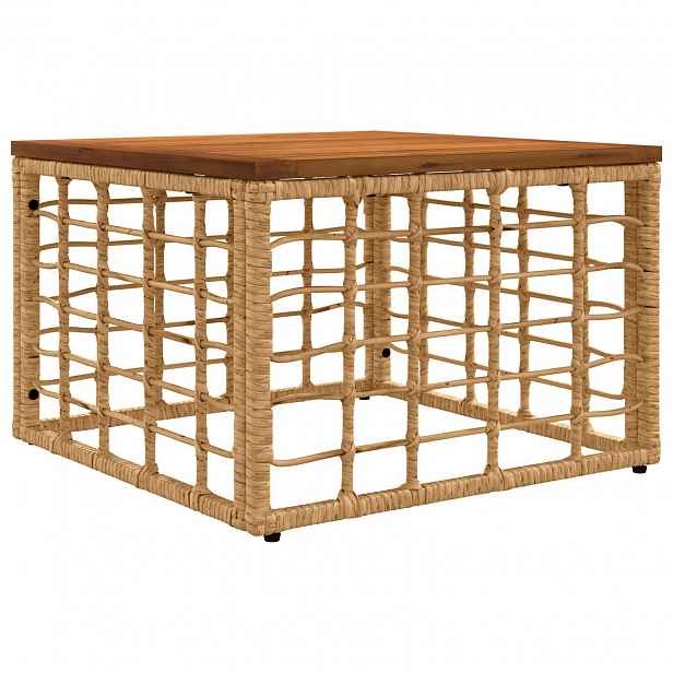 vidaXL Zahradní stůl Přírodní 55 x 55 x 37 cm PE ratan a sklo