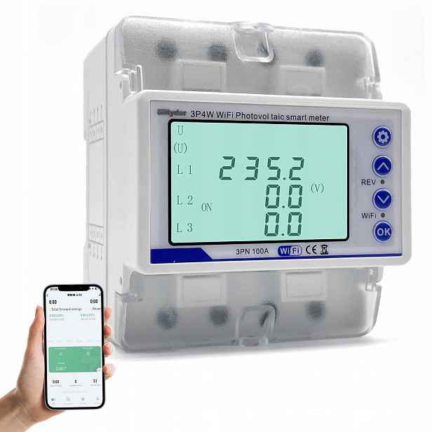 Měřič proudu energie na Din lištu 3 Fázový třífázový WiFi 100A