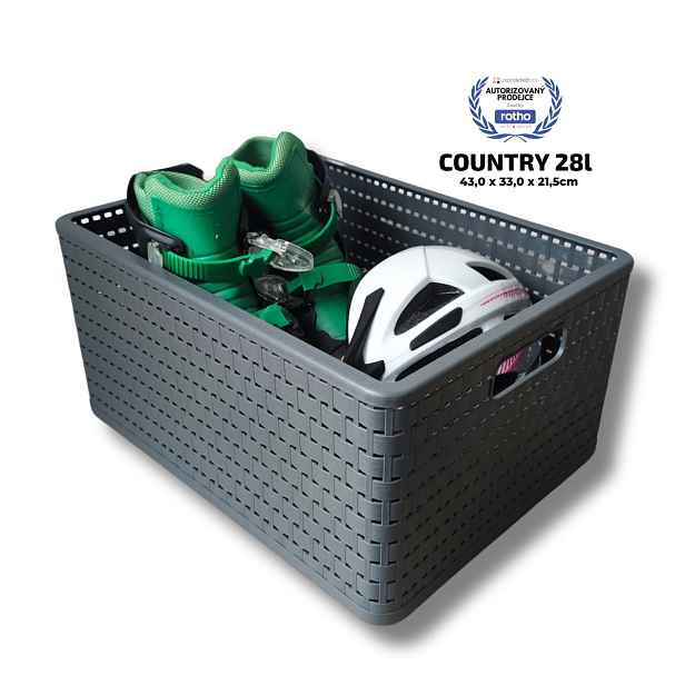 Rotho Plastový košík COUNTRY, rovný, antracit (28l - 43x33x22)