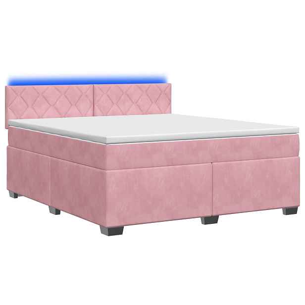 vidaXL Box spring postel s matrací a LED Růžová 140 x 190 cm Samet