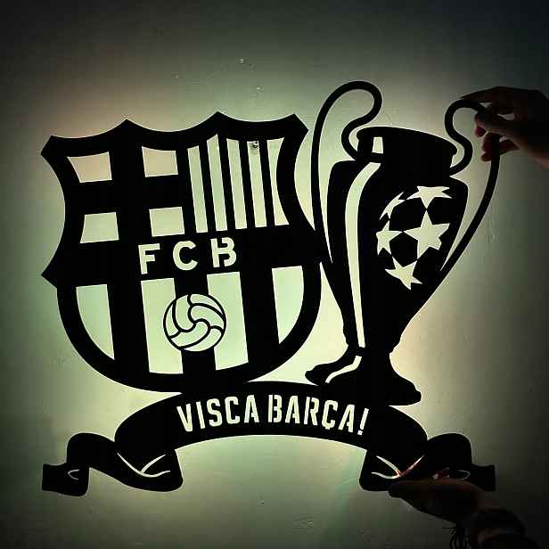 Visca Barca Dřevěný 3D obraz Fotbal Fc Barcelona Noční Lampa Led
