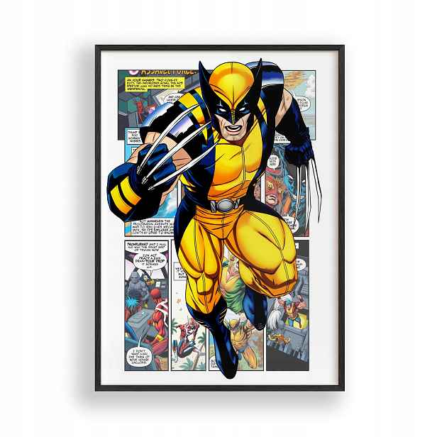 Plakát motivem Wolverina s Avengers v černém dřevěném Rámeček 30x42 cm