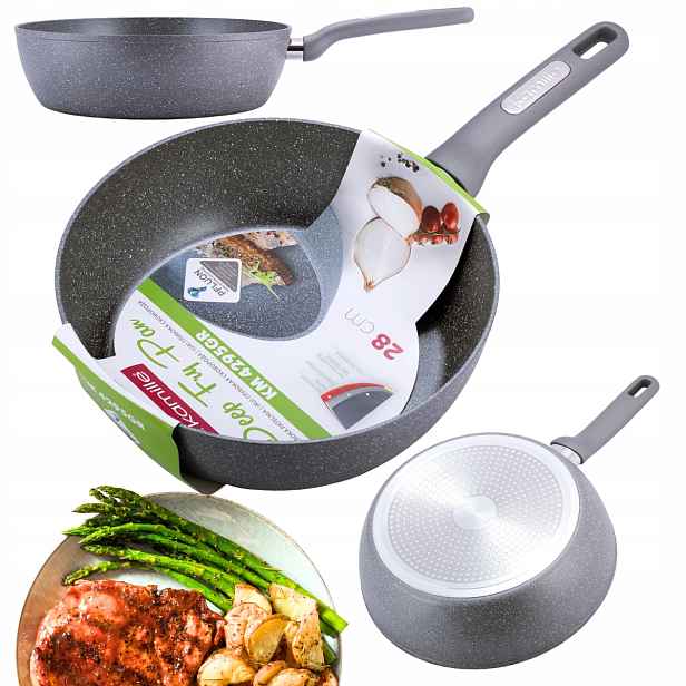 Hluboká Granitová Pánev Hrubá Pevná 28 CM Wok Plyn/indukce Kamille