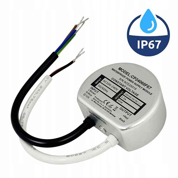 Plechový napájecí modul 24V 60W 1,25A IP67