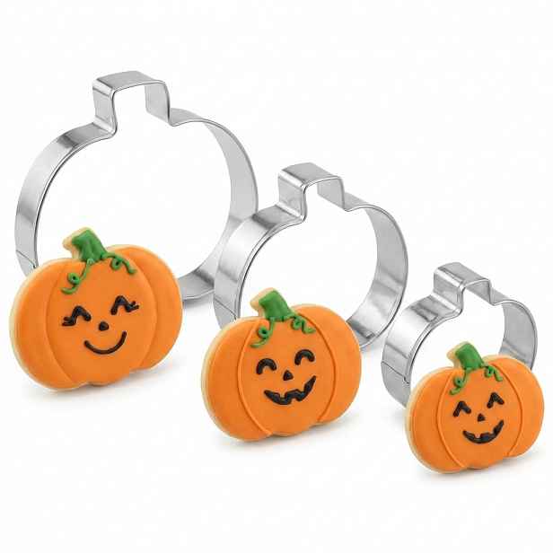 TEMU Halloweenská sada vyřezávačů na sušenky, třídílná sada, 430 nerezová ocel, vyřezávač na dýně, velký, střední a malý, trojrozměrné gravírování,