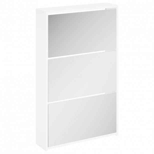 vidaXL Botník se zrcadlem, 3vrstvý, bílý, s vysokým leskem, 63 x 17 x 102,5 cm