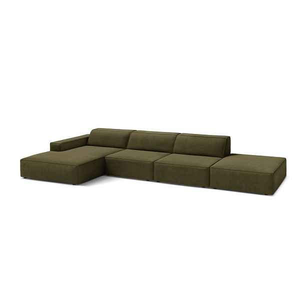 Khaki sametová rohová pohovka (levý roh/s lenoškou) Jodie – Micadoni