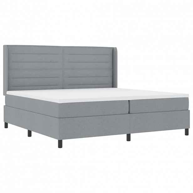 vidaXL LED box pružinová postel s čelo Světle šedá 200 x 200 cm textil