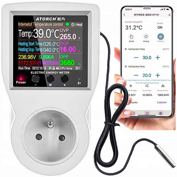 Elektronický Termostat WiFi Watmetr Časovač Aplikace Zásuvka 230V 3680W