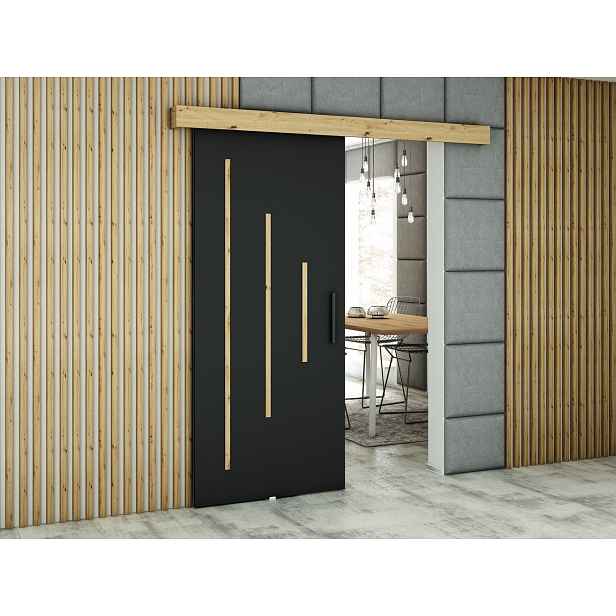 Posuvné dveře LORETA 11 - 90 cm, černé / dub artisan