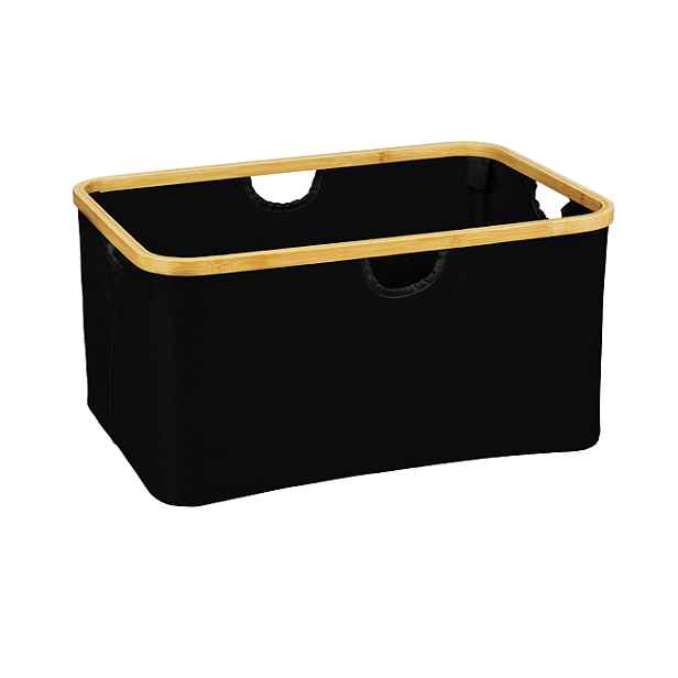 Kesper Úložný box - košík, textilní černý s bambusovým rámem XXL, 57x37x26
