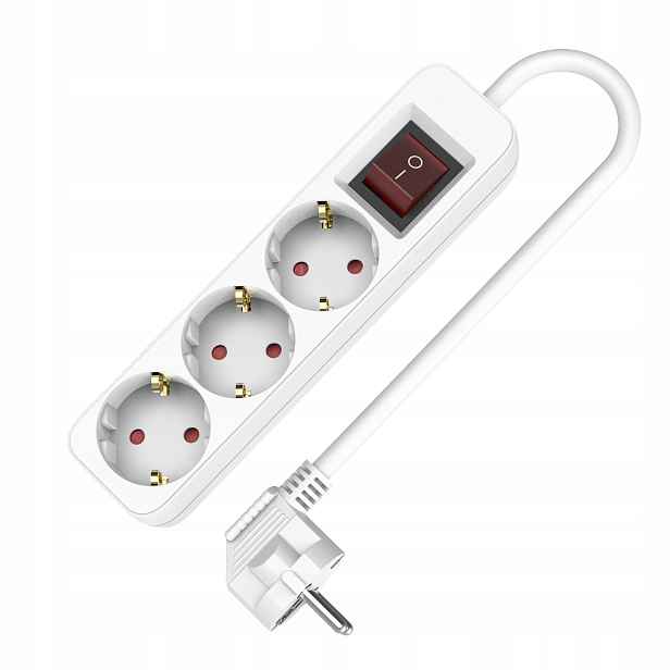2x Prodlužovací Kabel se 3 zásuvkami 3x2p+Z Schuko s vypínačem 5 m 230 V 16 A, bílý