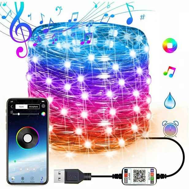 Chytré vánoční osvětlení na stromeček 20m 200 Led WiFi Bluetooth Aplikace Dálkové Ovládání