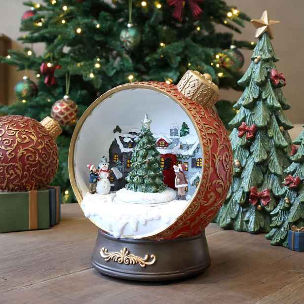 Hudební skříňka Noël s dětmi u stromku a LED světýlky – Ø 18*23 cm / 3xAA Chic Antique