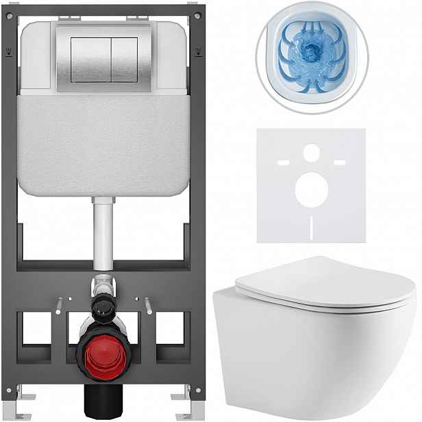 Kompletní WC set Basic/Cesso - bílá matná - WC tlačítko Maxio/Stříbrná - volně stojící - předstěnová instalace - 49x36 cm - 8050BD86267