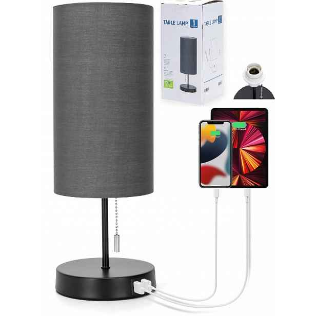 Kovová Noční Lampa Stolní E27 2x Usb nabíječka