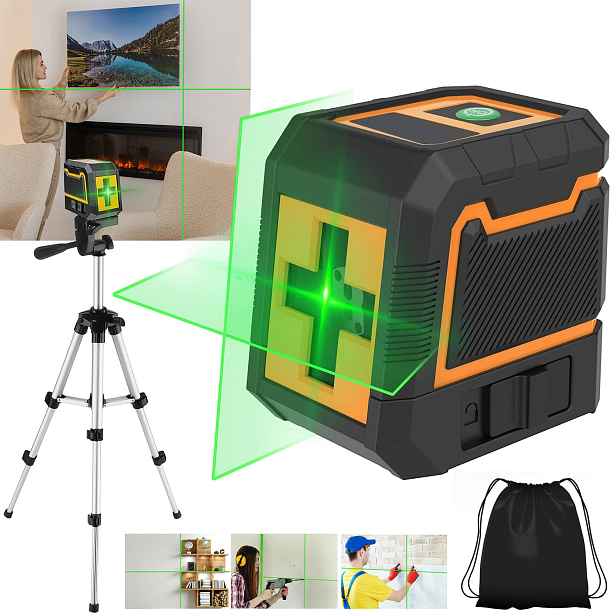 Laserová Vodováha 360 Rovinná 4D Laser Křížový Zelený Kompaktní