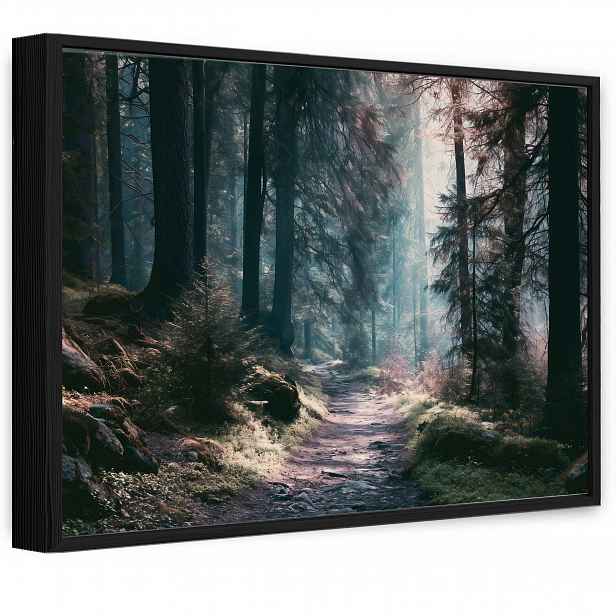 Obraz V Černém Rámu Na Plátně Les V Mlze Cesta Obývací Pokoj Ložnice 120x80