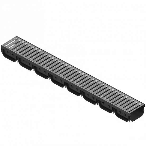 Odvodňovací žlab plastový Easy2, pozinkovaná mříž 7x12,5x100 cm