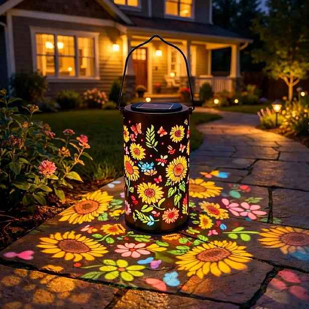 Solární zahradní lampa, barevná solární lampa, slunečnice