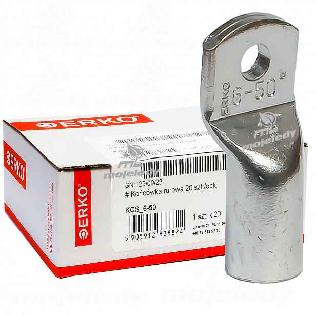 20x Očková kabelová koncovka Cu 50 mm 50 mm M6 Erko Kcs 6-50 pocínovaná