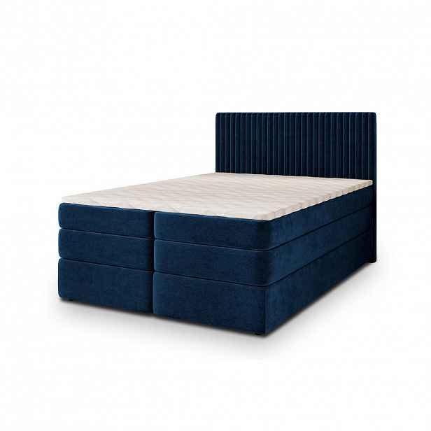 MASSENO POSTEL BOXSPRING FELBIO 160x200 cm, s matrací a úložným prostorem, modrá