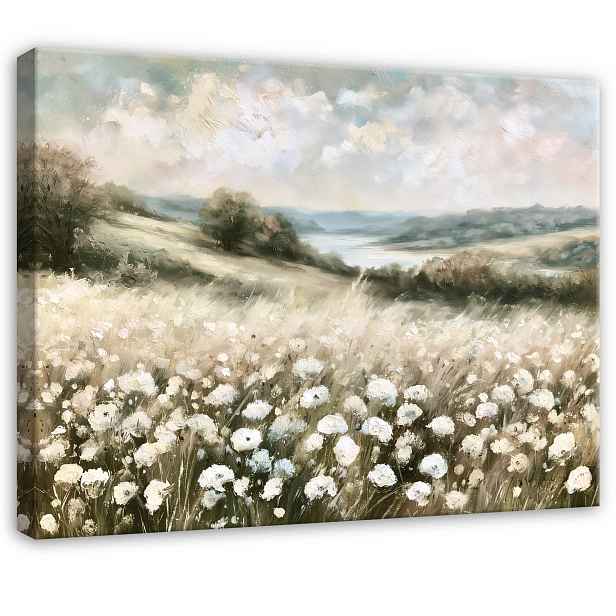 Obraz Polní Květiny Louka Krajina Boho Do Ložnice Obývacího Pokoje Na Plátně 90x60