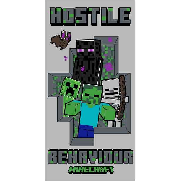 Šedá bavlněná dětská osuška 70x140 cm Minecraft Hostile Behaviour – Jerry Fabrics