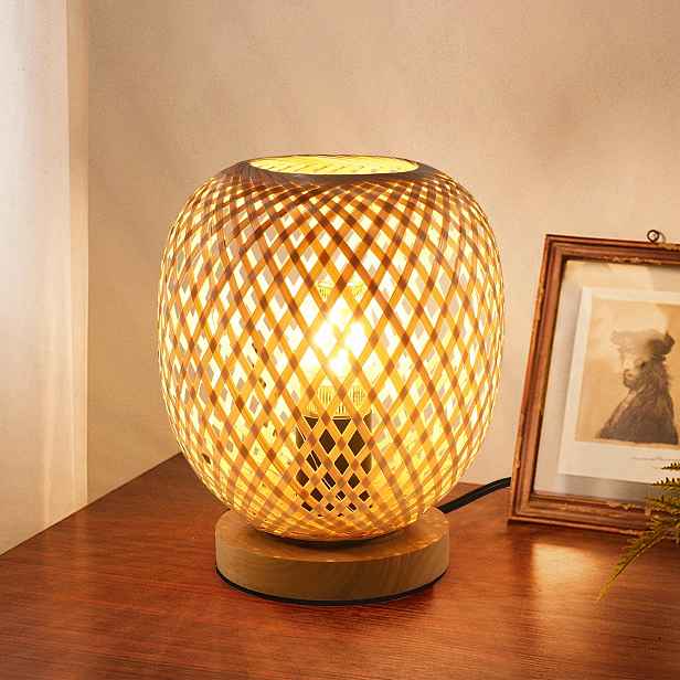 Bambusová stolní lampa E27 boho noční lampička 21 cm bez žárovky Comely