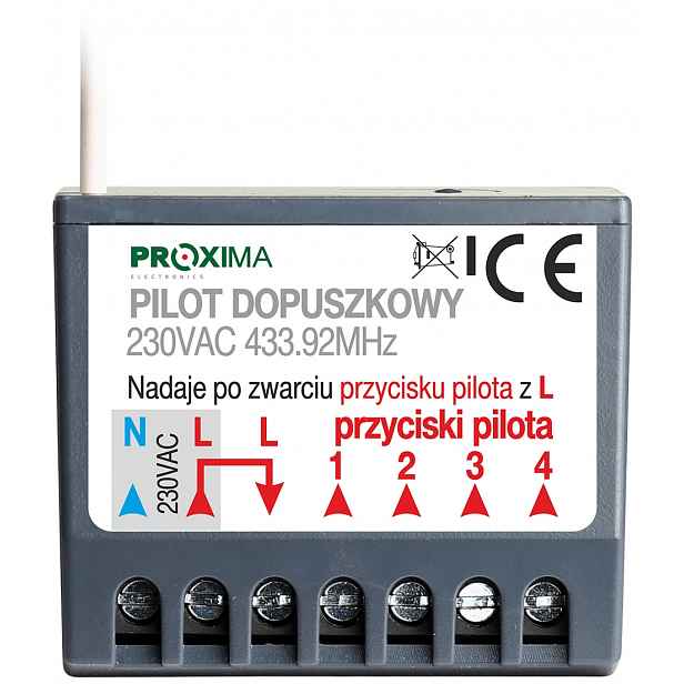 Plechový dálkový ovladač PD230 pro bránu Proxima 433 na 230 V, skrytý obyčejný vypínač