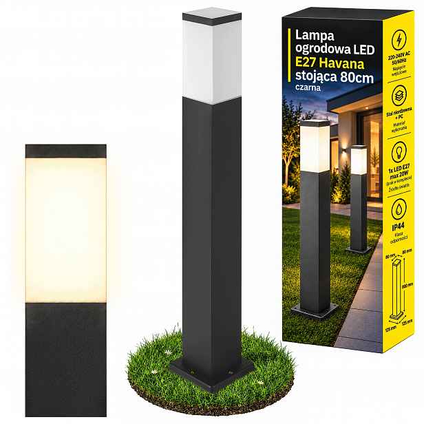 Stojící zahradní lampa Led osvětlovací sloupek 80 cm E27 Černá IP44