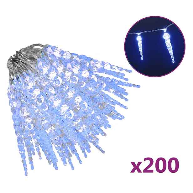 vidaXL Vánoční světelné rampouchy 200 modrých LED akryl a PVC