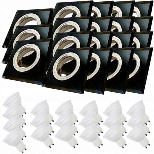 19x Černá Stropní Lampa Halogenová Objímka Sklo Led Žárovky 7W
