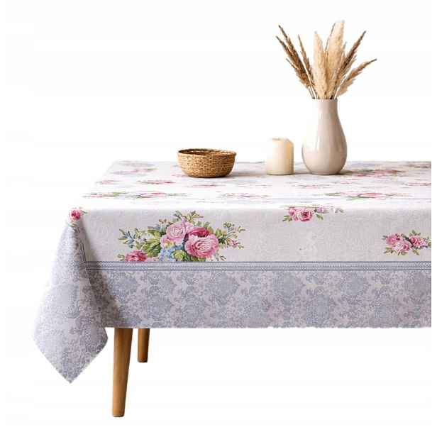 Gobelínový ubrus 140x240 s květinami, šedý s růžemi, klasický, elegantní
