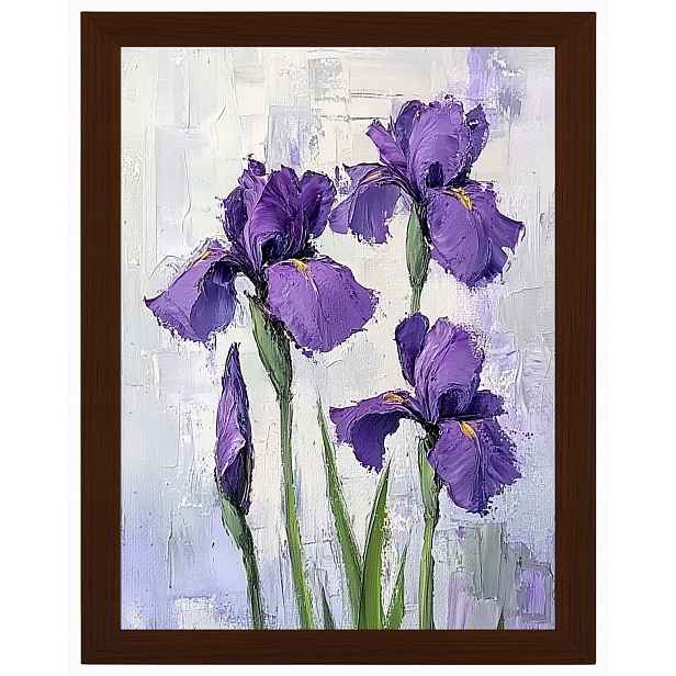 Plakát Rámeček Dřevo Olej Impasto Natura Zahrada Fialové Kosatce 60x80