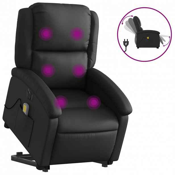 vidaXL Elektrické zvedací masážní polohovací křeslo černé pravá kůže