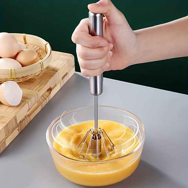 TEMU 1 ks ruční mixér z nerezové oceli, poloautomatický šlehač na vejce, metla na vejce, kuchyňský pomocník pro míchání, šlehání, mixování, míchání,