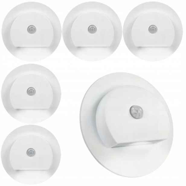 6 X Bílá Led Schodišťová Lampa, Schodišťové Osvětlení, Senzor Pohybu Soumraku