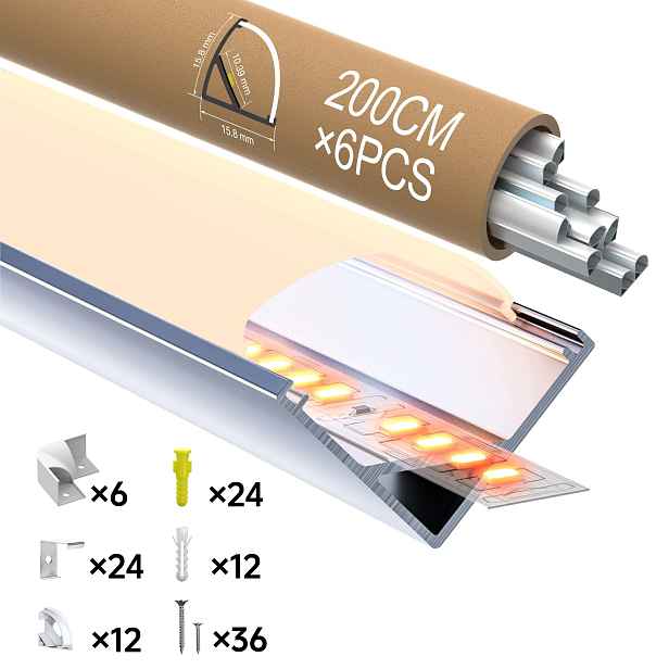 Hliníkový Led profil rohové/úhlové svítidlo s krytem 2m * 15,8mm 6x sada