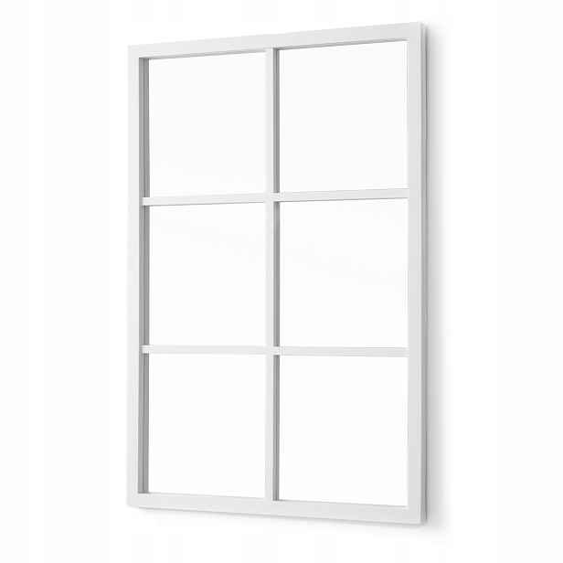 Obdélníkové Zrcadlo Zrcadlco V Okenním Stylu S Mřížkami 71 X 49 CM Bílé