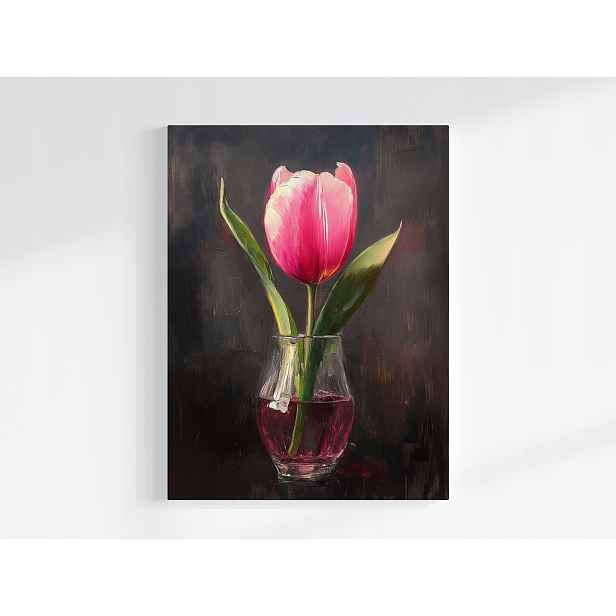Plakát Olej Dekorace Příroda Květ Růžový Tulipán 75x100
