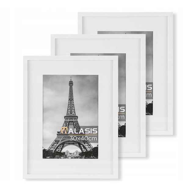 Sada 3 dřevěných bílých rámečků 40 x 30 pro kolážové fotografie