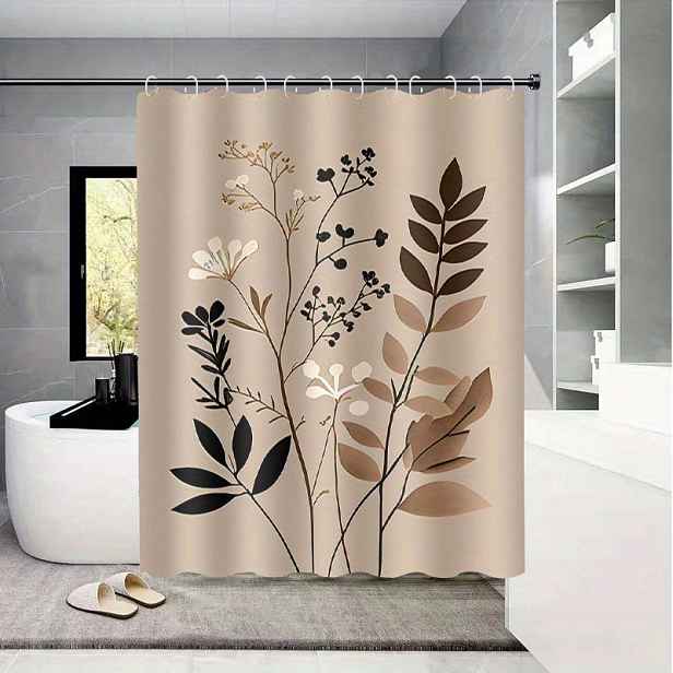 TEMU 2D Plochá, JIT1P Sprchová Závěs s Lehkým Listovým Vzorem 2D Plochá, Luxusní Elegantní Koupelnová Závěsová Sprchová Závěs, Sprchová Závěs Domácí