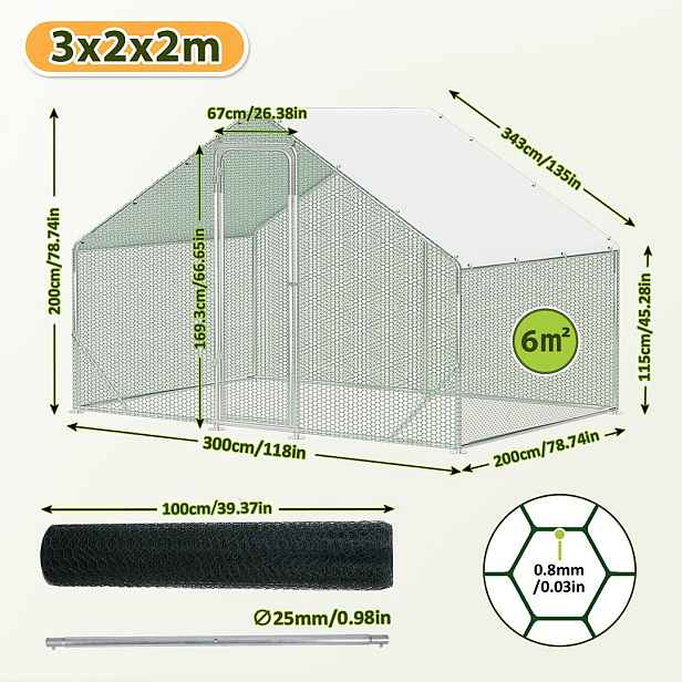 TEMU Voliéra pro volné chození 3X2/3X3/3X4/3X6/3X8M Kurník pro volné chození