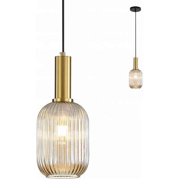 Stylová závěsná lampa Industriální styl Retro Jantarová a Zlaté akcenty