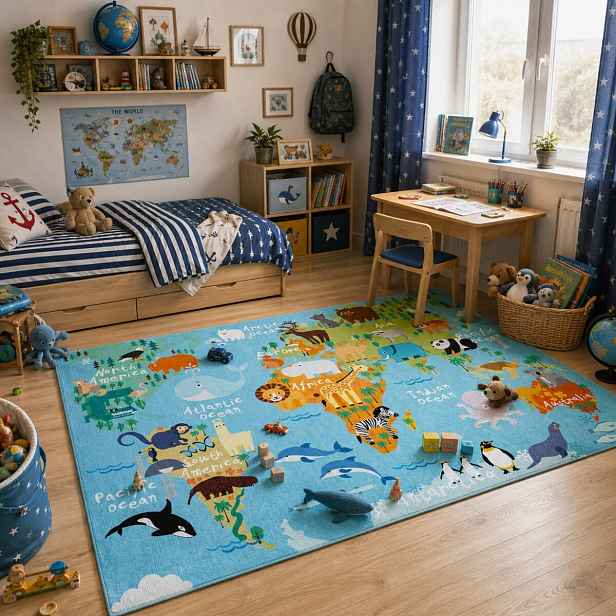 Dětský kusový koberec Torino kids 233 WORLD MAP, 120x170, vícebarevná, dětský pokoj, Obsession