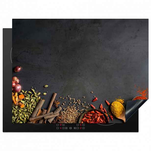 MuchoWow KRYT NA INDUKČNÍ DESKU Bylinky - Potraviny - Koření - Černá - Paprika - Skořice 77x59 cm
