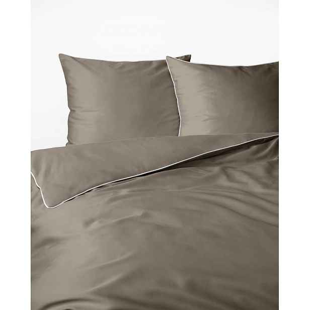 Povlečení saténové 160x200 taupe s lemováním Mako Satin